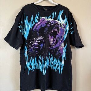 Teddy Fresh Black Tee with Purple & Blue Roaring Bear Graphic